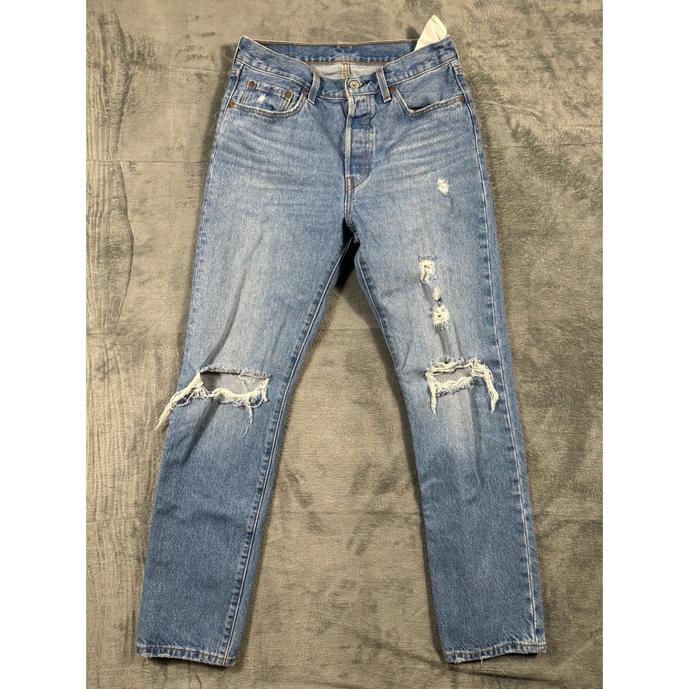 Levis 501 Original Fit Distressed Jeans Medium Wash Denim W28 L32 12501-0434